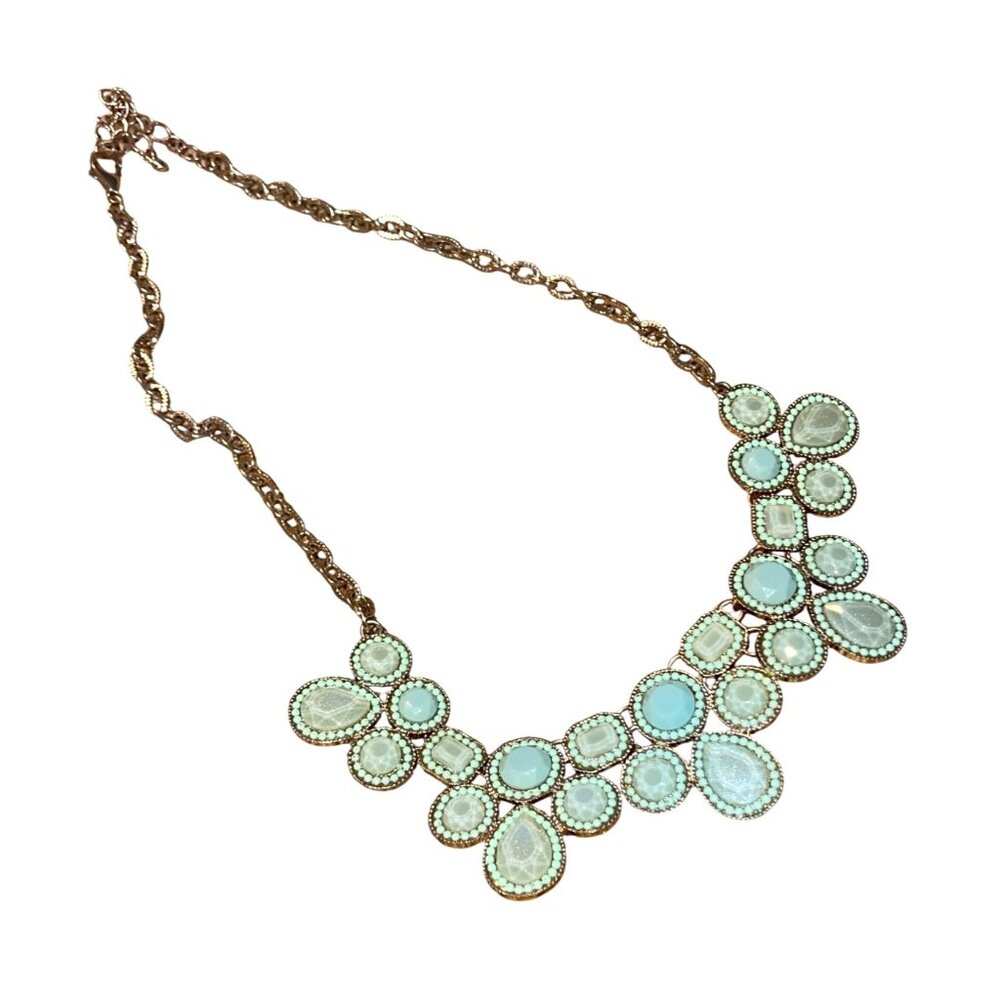 Vintage Faux Pearl & Turquoise Statement Necklace With Gold-Tone Chain